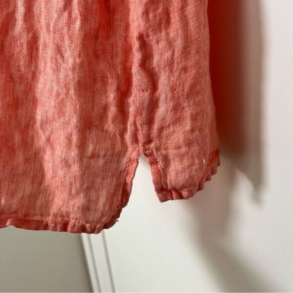 Rachel Roy Shirt Top Womens Sz M Salmon Linen Button Up Short Sleeve Rolled Cuff - Picture 8 of 12